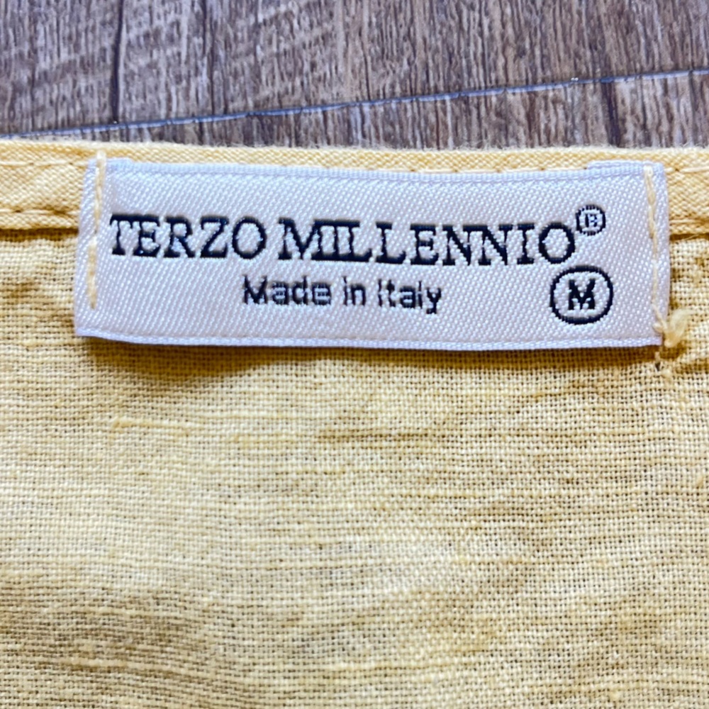 Terzo Millennio Linen Top Yellow High Low Roll Tab Sleeves Shirt Tunic Sz M - Picture 15 of 16